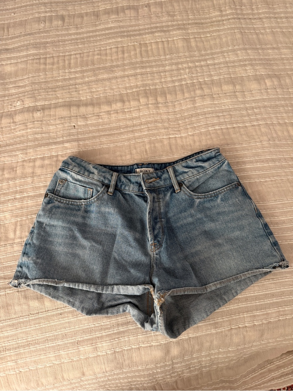 Roxy Women's Faded Blue High-Rise Denim Shorts